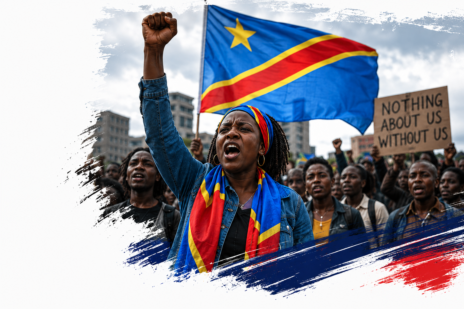 Congolese citizens standing together with the Democratic Republic of Congo flag